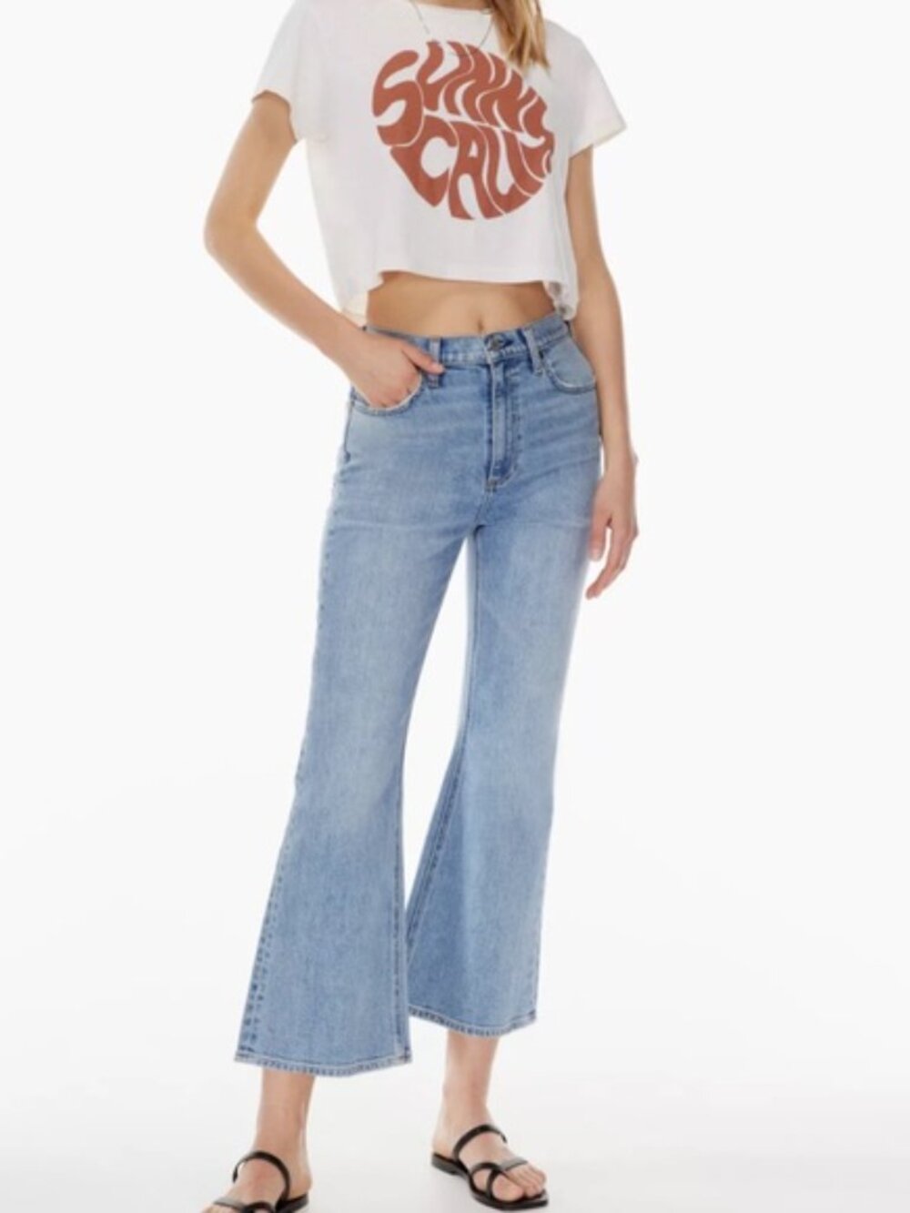 Aritzia Denim Forum Zwiggy High Rise Medium Wash Retro Cropped Flare Jeans